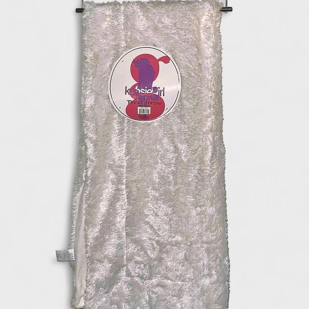 Kensie Girl White Iridescent Tinsel Throw Blanket NWT - RARE